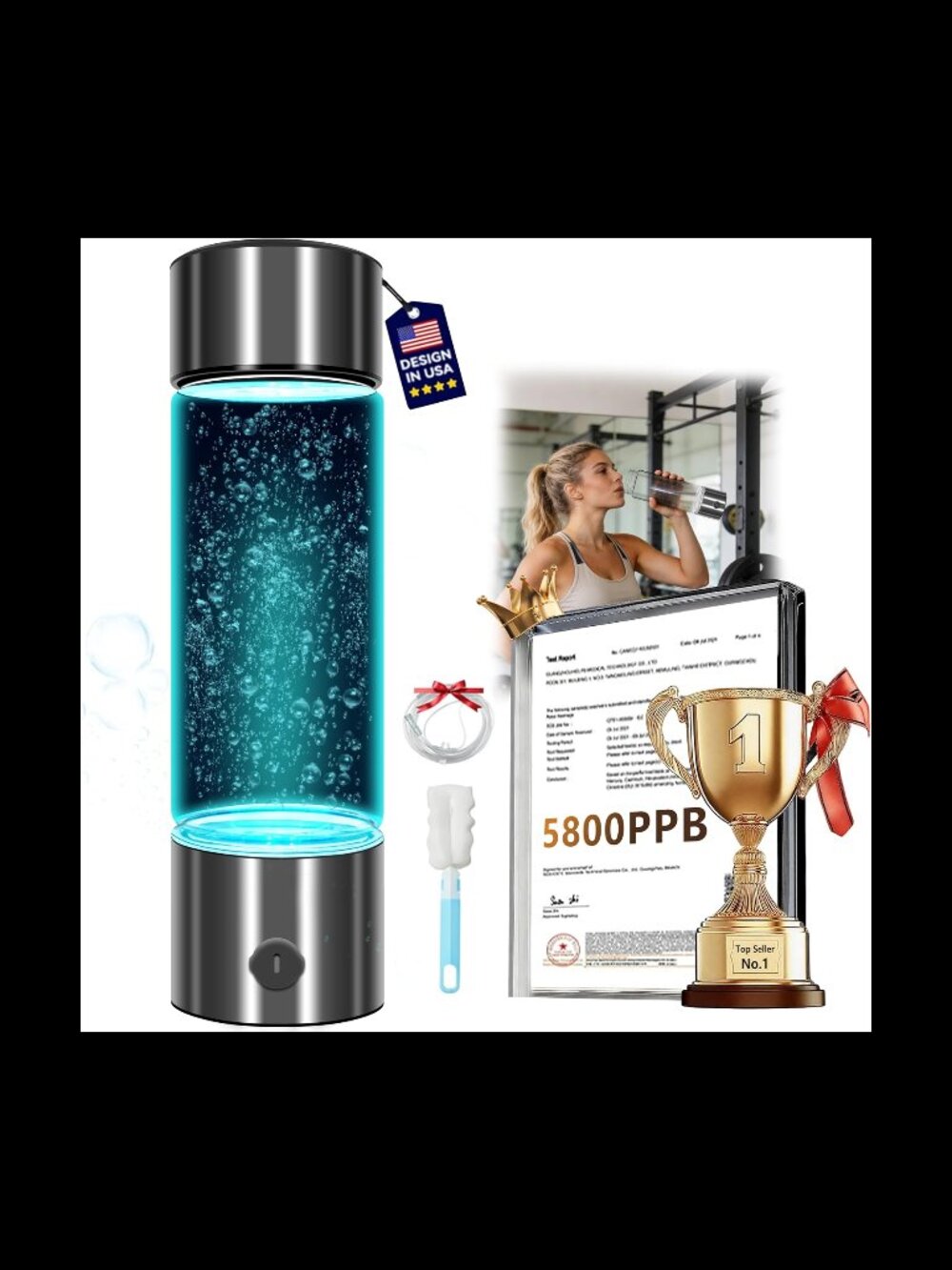 Portable Hydrogen Water Bottle Concentration up to 5800 PPB